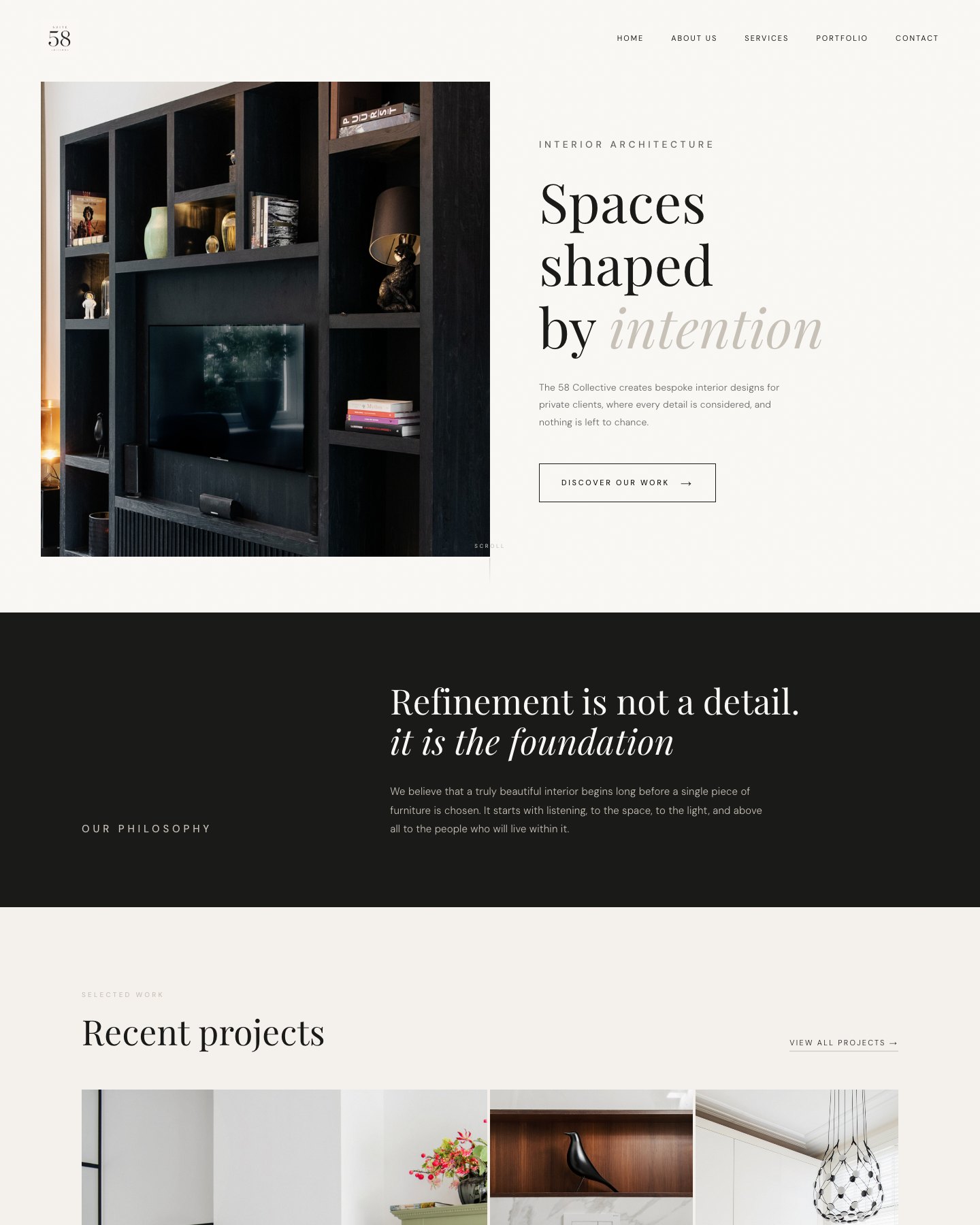 Homepage van The 58 Collective, een interieurarchitectuur-studio